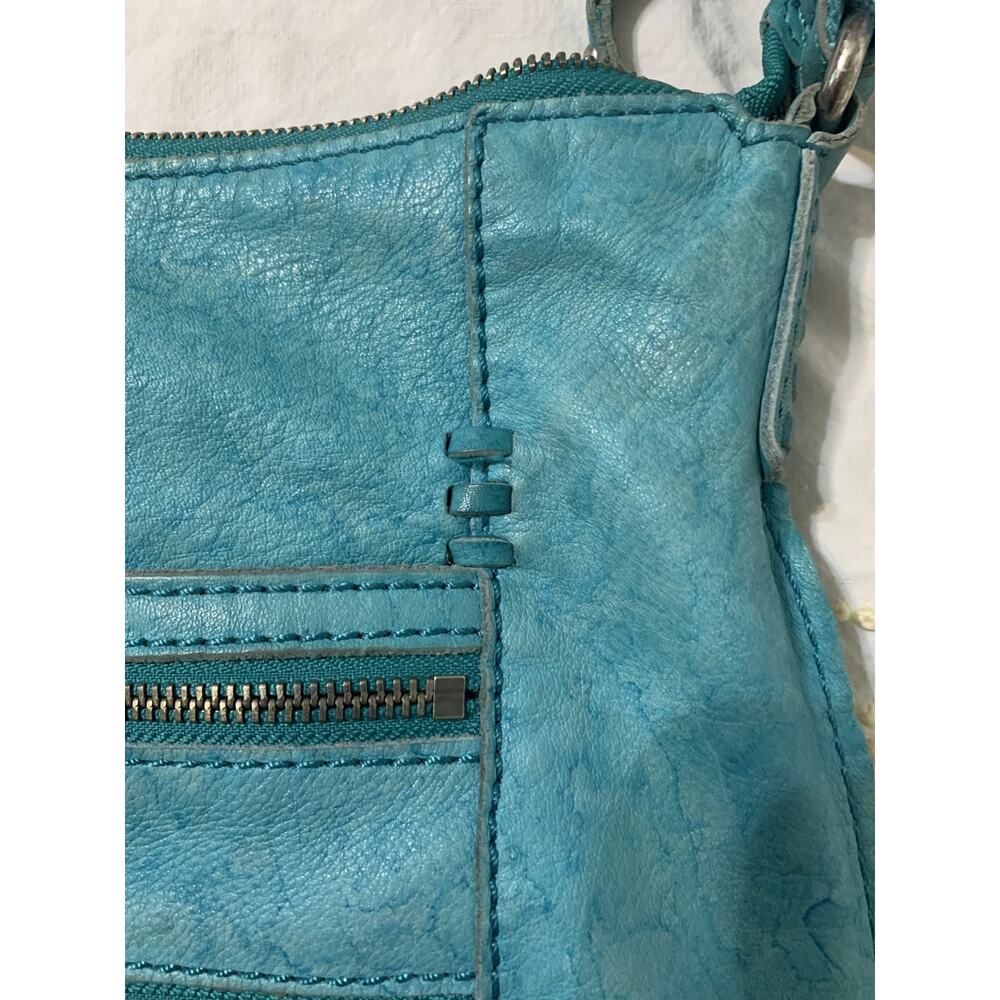Lucky Brand Turquoise Crossbody Triple Zipper pockets Whipstitch Western Boho - Picture 9 of 12